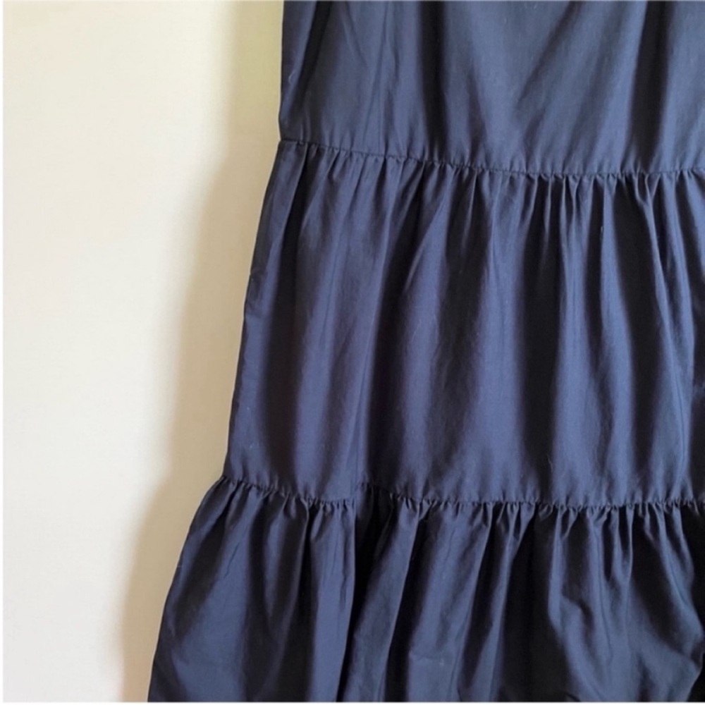 J. Crew Factory midi dress navy blue pink scalloped tiered embroidery - Picture 3 of 10